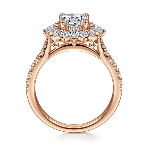 Unique 14K Rose Gold Round Halo Diamond Engagement Ring