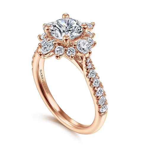 Unique 14K Rose Gold Round Halo Diamond Engagement Ring