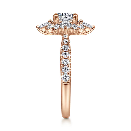 Unique 14K Rose Gold Round Halo Diamond Engagement Ring