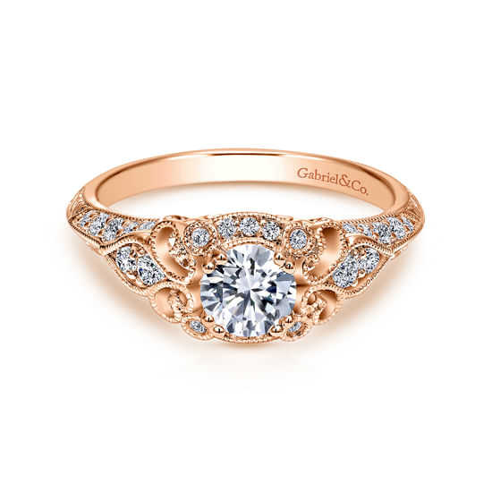 Gabriel - Unique 14K Rose Gold Vintage Inspired Diamond Halo Engagement Ring