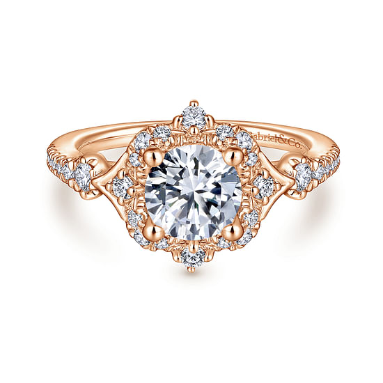 Gabriel - Unique 14K Rose Gold Vintage Inspired Halo Diamond Engagement Ring