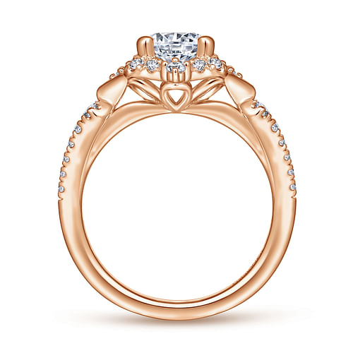 Unique 14K Rose Gold Vintage Inspired Halo Diamond Engagement Ring