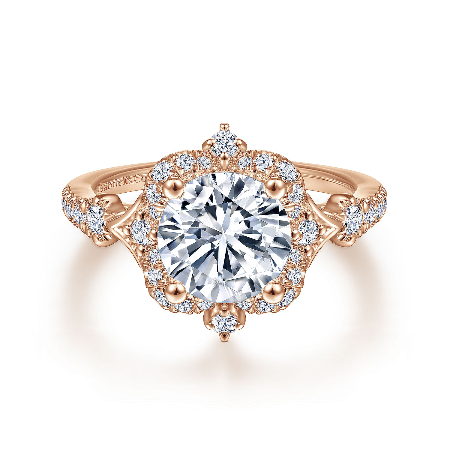 Gabriel - Unique 14K Rose Gold Vintage Inspired Halo Diamond Engagement Ring