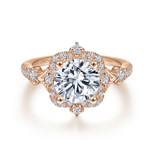 Unique 14K Rose Gold Vintage Inspired Halo Diamond Engagement Ring