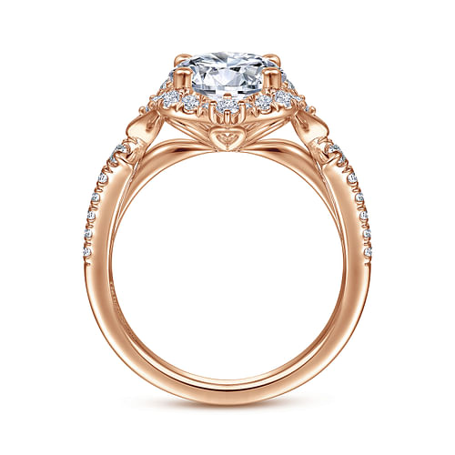 Unique 14K Rose Gold Vintage Inspired Halo Diamond Engagement Ring