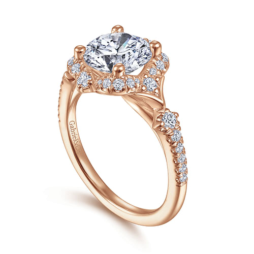 Unique 14K Rose Gold Vintage Inspired Halo Diamond Engagement Ring