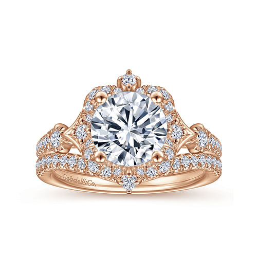 Unique 14K Rose Gold Vintage Inspired Halo Diamond Engagement Ring
