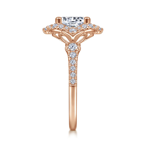 Unique 14K Rose Gold Vintage Inspired Halo Diamond Engagement Ring