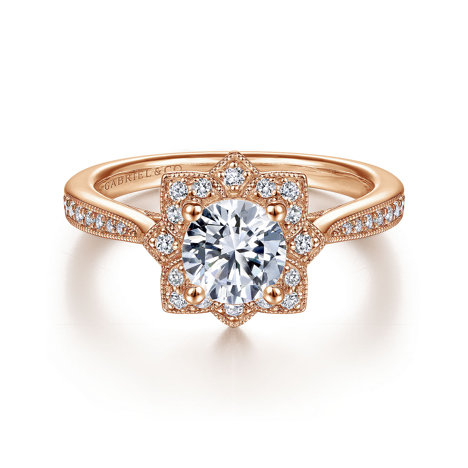 Gabriel - Unique 14K Rose Gold Vintage Inspired Halo Diamond Engagement Ring