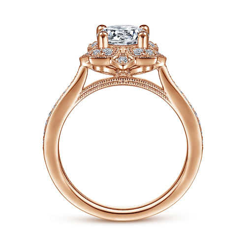 Unique 14K Rose Gold Vintage Inspired Halo Diamond Engagement Ring