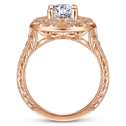 Unique 14K Rose Gold Vintage Inspired Halo Diamond Engagement Ring Unique 14K Rose Gold Vintage Inspired Halo Diamond Engagement Ring