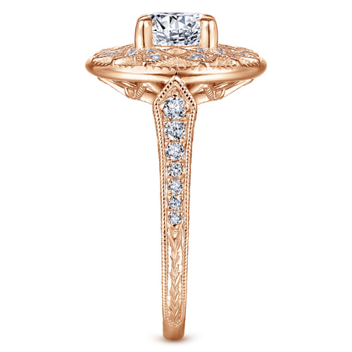 Unique 14K Rose Gold Vintage Inspired Halo Diamond Engagement Ring Unique 14K Rose Gold Vintage Inspired Halo Diamond Engagement Ring