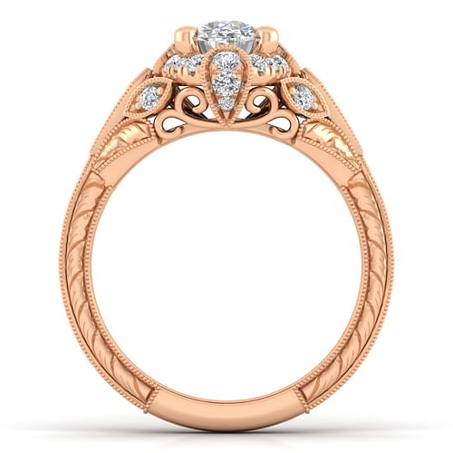 Unique 14K Rose Gold Vintage Inspired Oval Halo Diamond Engagement Ring