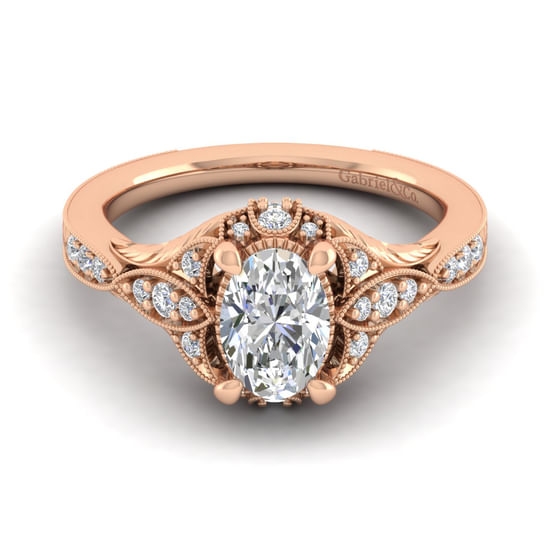 Gabriel - Unique 14K Rose Gold Vintage Inspired Oval Halo Diamond Engagement Ring