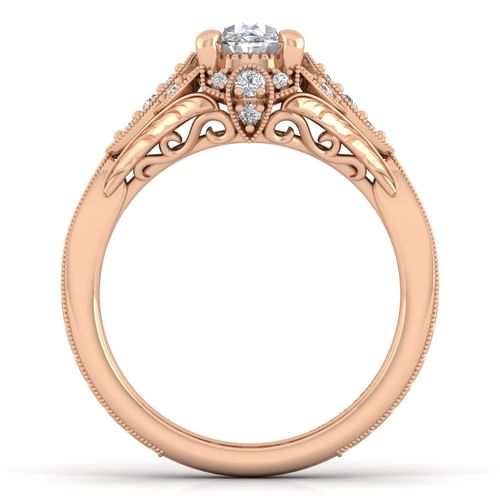 Unique 14K Rose Gold Vintage Inspired Oval Halo Diamond Engagement Ring