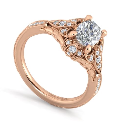 Unique 14K Rose Gold Vintage Inspired Oval Halo Diamond Engagement Ring