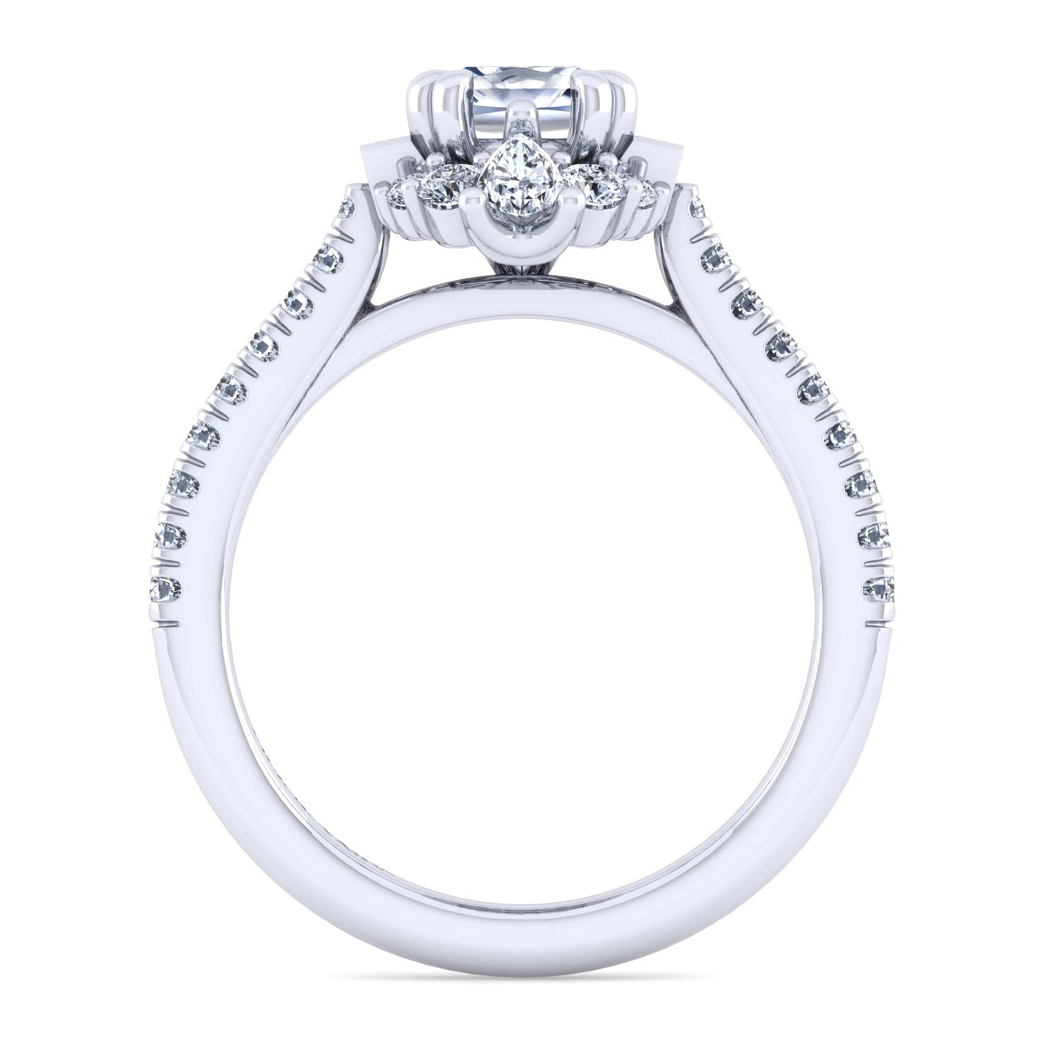 Unique 14K White Gold Art Deco Cushion Cut Halo Diamond Channel Set Engagement Ring