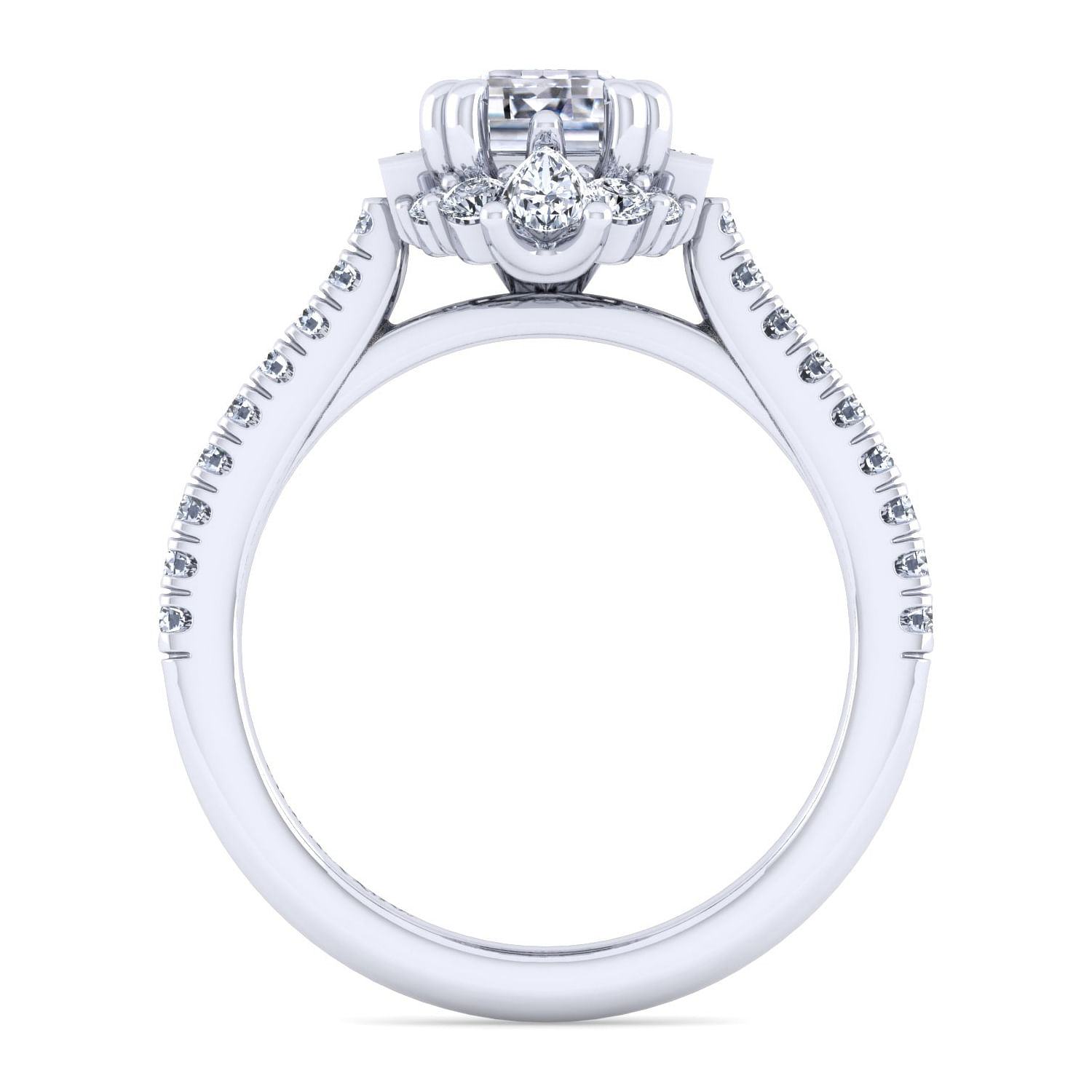 Unique 14K White Gold Art Deco Emerald Cut Halo Diamond Channel Set Engagement Ring