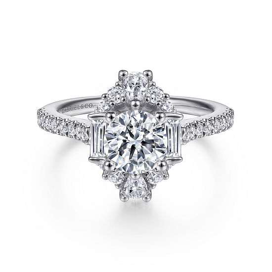 Gabriel - Unique 14K White Gold Art Deco Halo Diamond Channel Set Engagement Ring