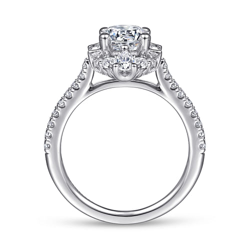 Unique 14K White Gold Art Deco Halo Diamond Channel Set Engagement Ring