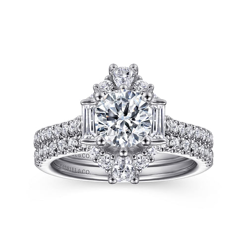 Unique 14K White Gold Art Deco Halo Diamond Channel Set Engagement Ring