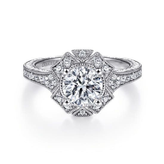 Gabriel - Unique 14K White Gold Art Deco Halo Diamond Engagement Ring Gabriel - Unique 14K White Gold Art Deco Halo Diamond Engagement Ring