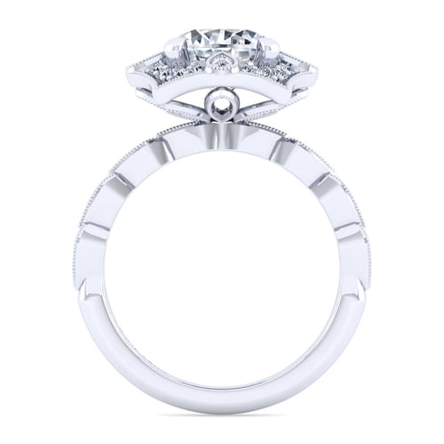 Unique 14K White Gold Art Deco Halo Diamond Engagement Ring