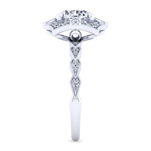 Unique 14K White Gold Art Deco Halo Diamond Engagement Ring