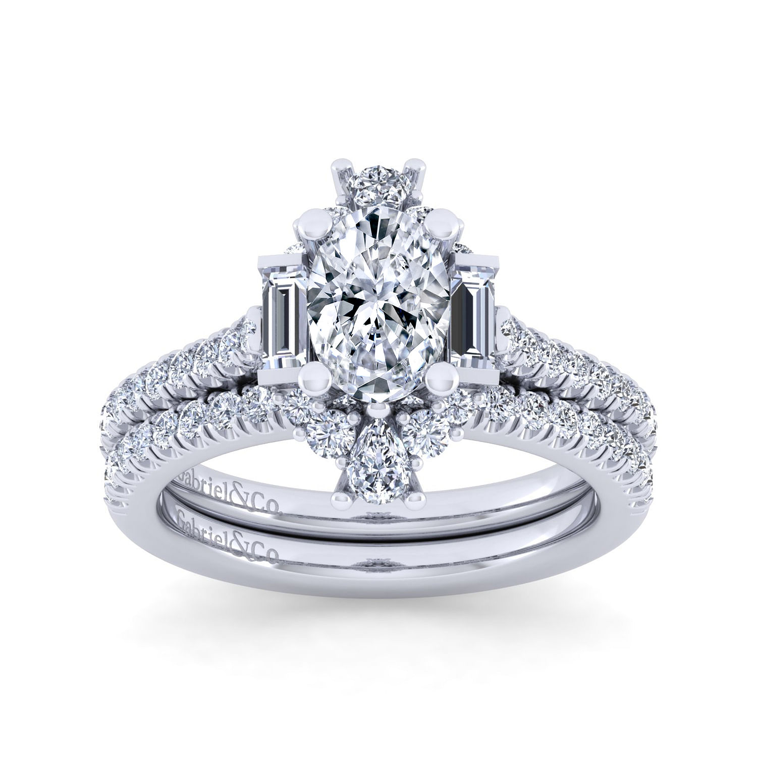 Unique 14K White Gold Art Deco Oval Halo Diamond Channel Set Engagement Ring
