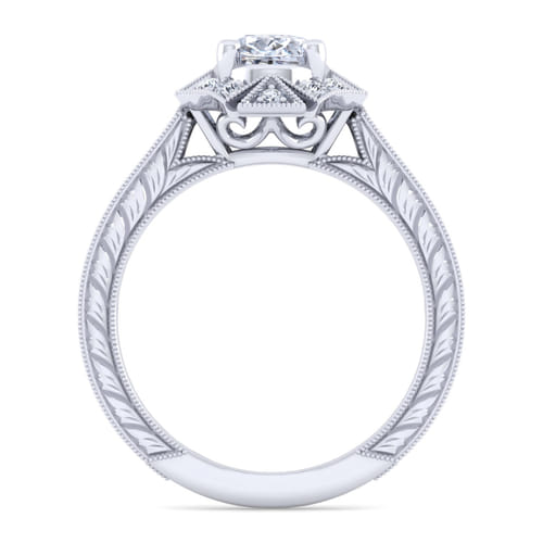 Unique 14K White Gold Art Deco Oval Halo Diamond Engagement Ring