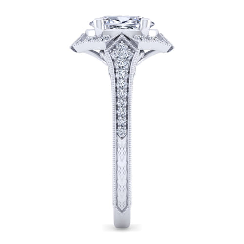 Unique 14K White Gold Art Deco Oval Halo Diamond Engagement Ring