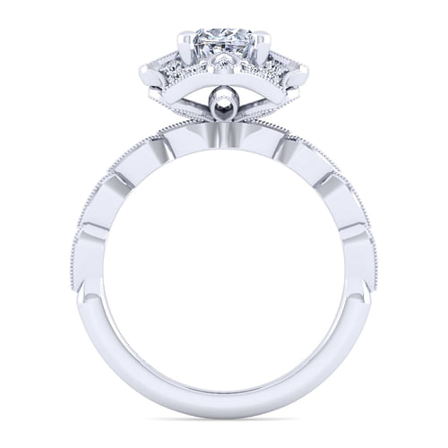 Unique 14K White Gold Art Deco Oval Halo Diamond Engagement Ring
