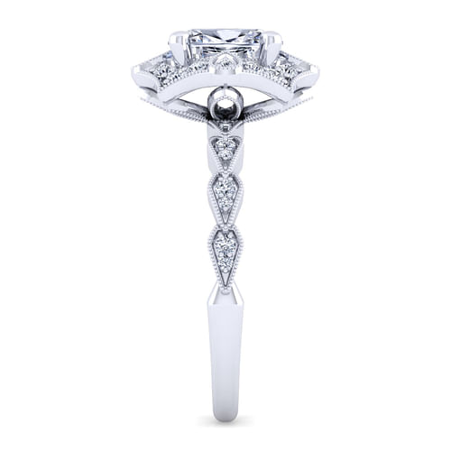 Unique 14K White Gold Art Deco Oval Halo Diamond Engagement Ring