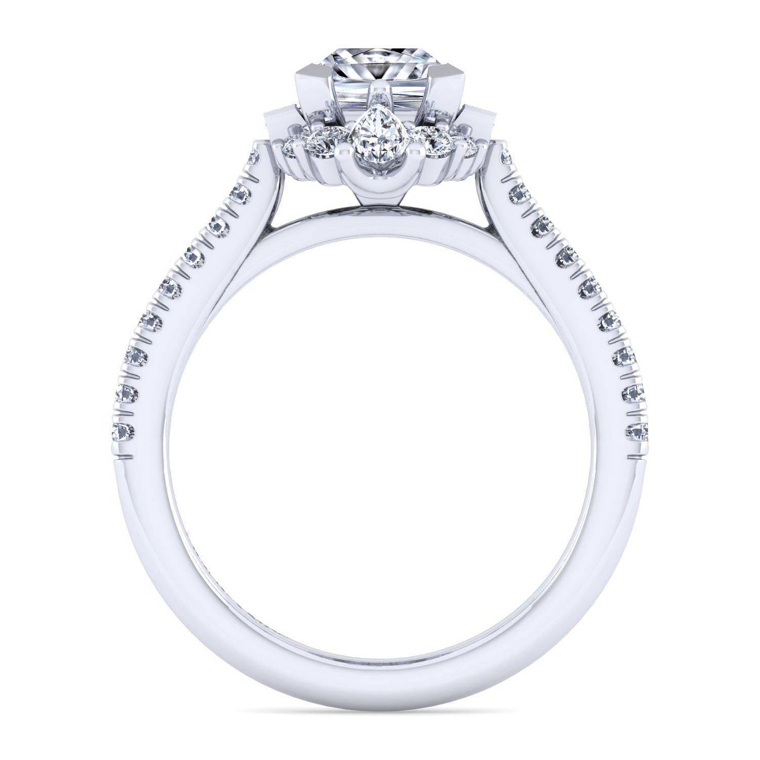 Unique 14K White Gold Art Deco Princess Cut Halo Diamond Channel Set Engagement Ring