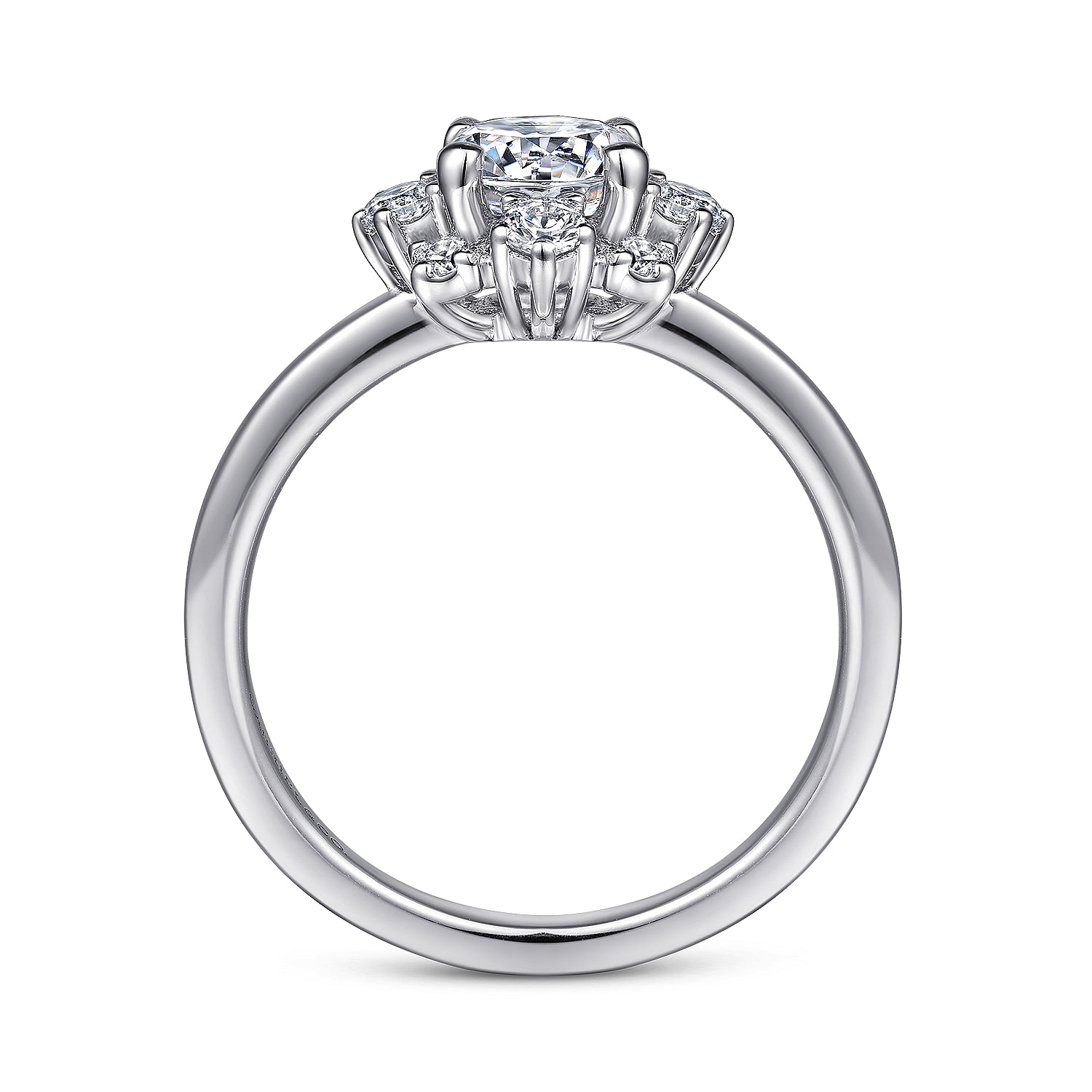 Unique 14K White Gold Fancy Halo Round Diamond Engagement Ring