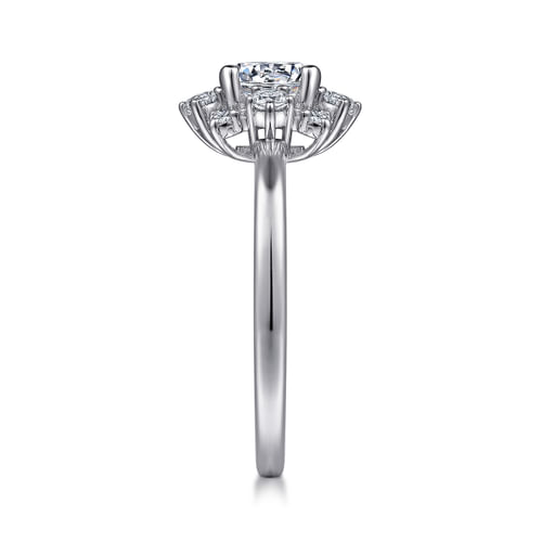 Unique 14K White Gold Fancy Halo Round Diamond Engagement Ring