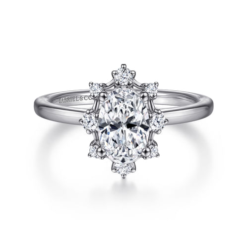 Unique 14K White Gold Halo Diamond Engagement Ring