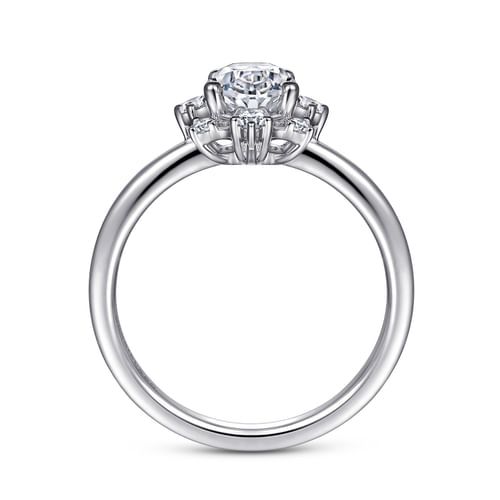 Unique 14K White Gold Halo Diamond Engagement Ring