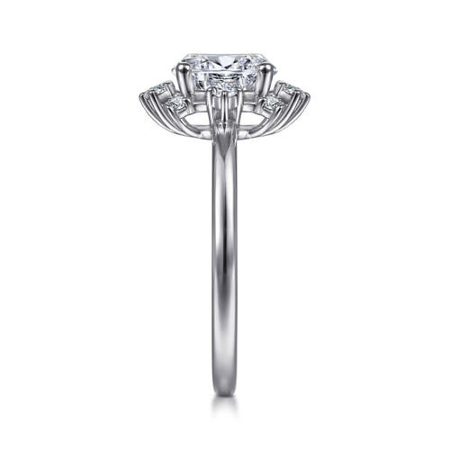 Unique 14K White Gold Halo Diamond Engagement Ring