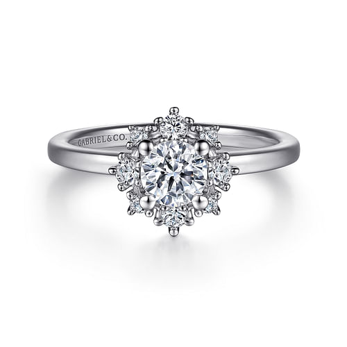 Unique 14K White Gold Halo Diamond Engagement Ring