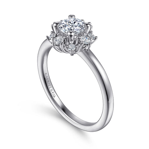 Unique 14K White Gold Halo Diamond Engagement Ring