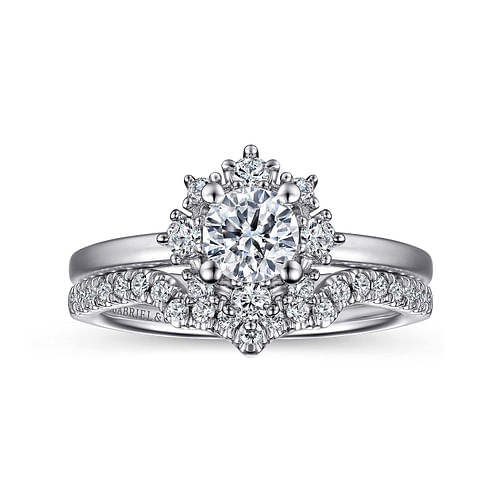 Unique 14K White Gold Halo Diamond Engagement Ring