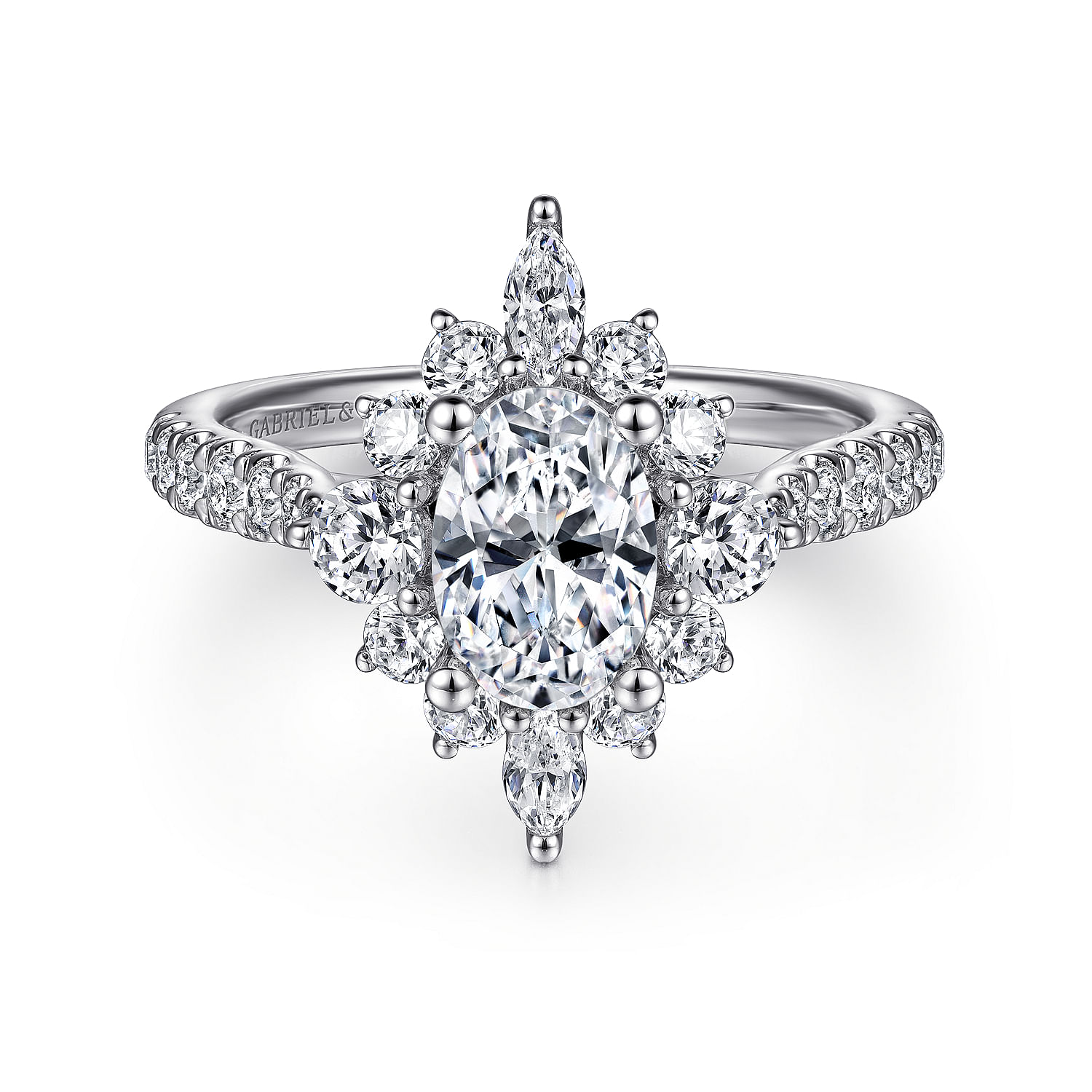 Unique 14K White Gold Oval Halo Diamond Engagement Ring