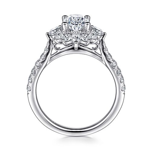 Unique 14K White Gold Oval Halo Diamond Engagement Ring