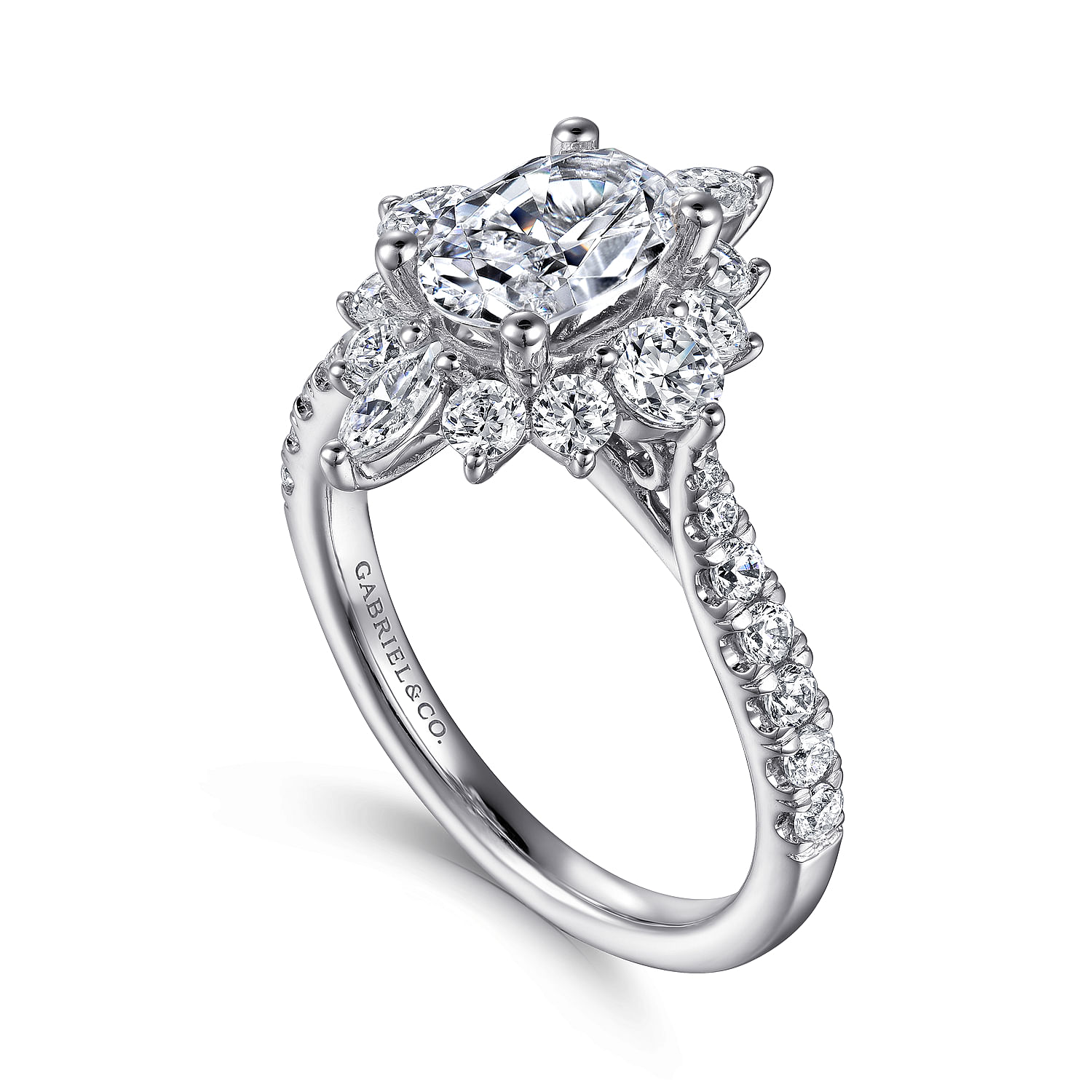 Unique 14K White Gold Oval Halo Diamond Engagement Ring
