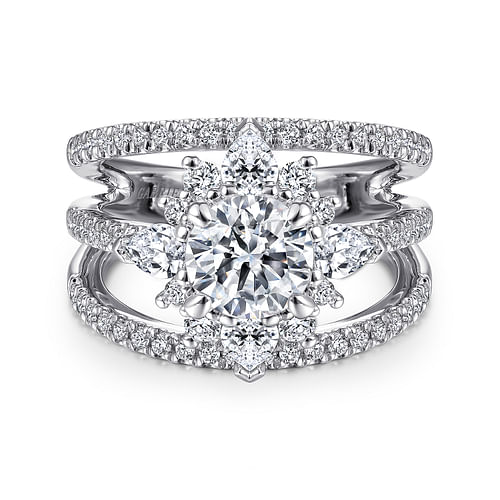 Unique 14K White Gold Round Halo Diamond Engagement Ring