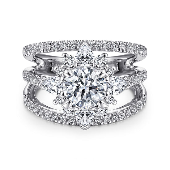 Gabriel - Unique 14K White Gold Round Halo Diamond Engagement Ring