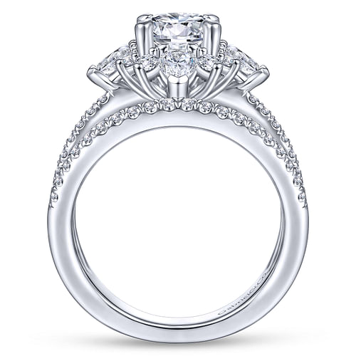 Unique 14K White Gold Round Halo Diamond Engagement Ring