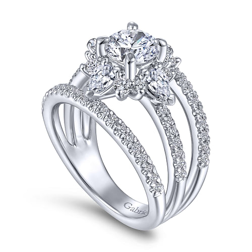 Unique 14K White Gold Round Halo Diamond Engagement Ring