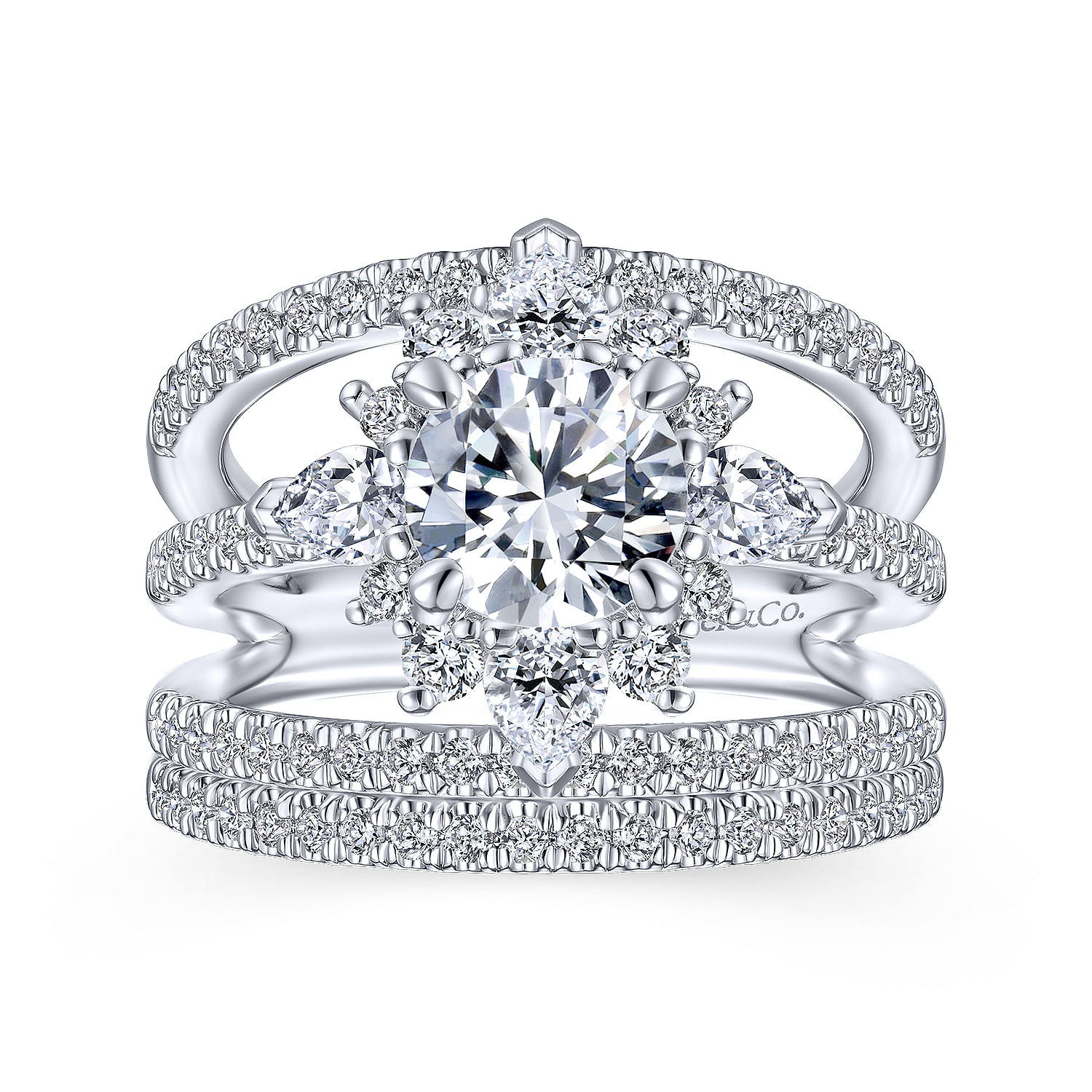 Unique 14K White Gold Round Halo Diamond Engagement Ring